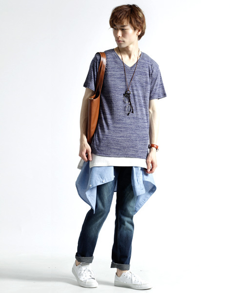 MONO-MART（モノマート）の「半袖フライス編みサマーストレッチカットソー（Tシャツ/カットソー・メンズ・ブラック/カーキ/グレー/ワイン/オートミール/ブルー・M/L）」の21枚目の写真