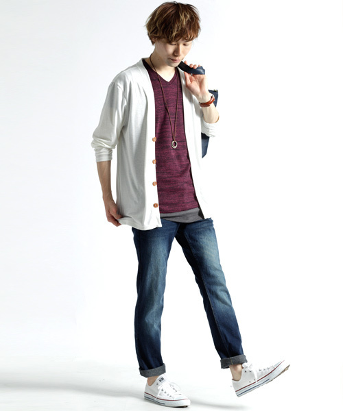 MONO-MART（モノマート）の「半袖フライス編みサマーストレッチカットソー（Tシャツ/カットソー・メンズ・ブラック/カーキ/グレー/ワイン/オートミール/ブルー・M/L）」の22枚目の写真