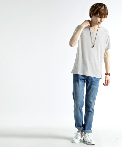 MONO-MART（モノマート）の「半袖フライス編みサマーストレッチカットソー（Tシャツ/カットソー・メンズ・ブラック/カーキ/グレー/ワイン/オートミール/ブルー・M/L）」の17枚目の写真