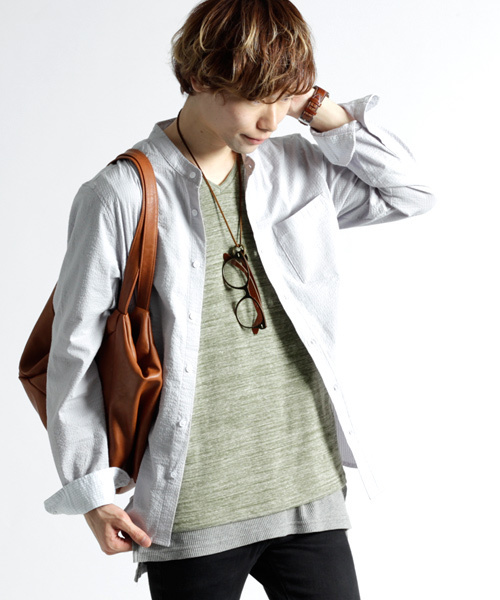 MONO-MART（モノマート）の「半袖フライス編みサマーストレッチカットソー（Tシャツ/カットソー・メンズ・ブラック/カーキ/グレー/ワイン/オートミール/ブルー・M/L）」の18枚目の写真