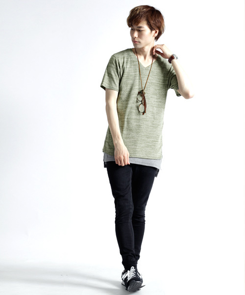 MONO-MART（モノマート）の「半袖フライス編みサマーストレッチカットソー（Tシャツ/カットソー・メンズ・ブラック/カーキ/グレー/ワイン/オートミール/ブルー・M/L）」の19枚目の写真