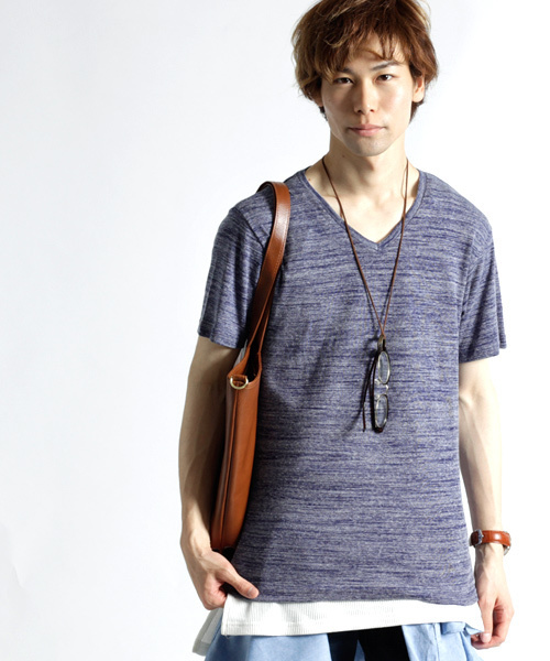 MONO-MART（モノマート）の「半袖フライス編みサマーストレッチカットソー（Tシャツ/カットソー・メンズ・ブラック/カーキ/グレー/ワイン/オートミール/ブルー・M/L）」の20枚目の写真