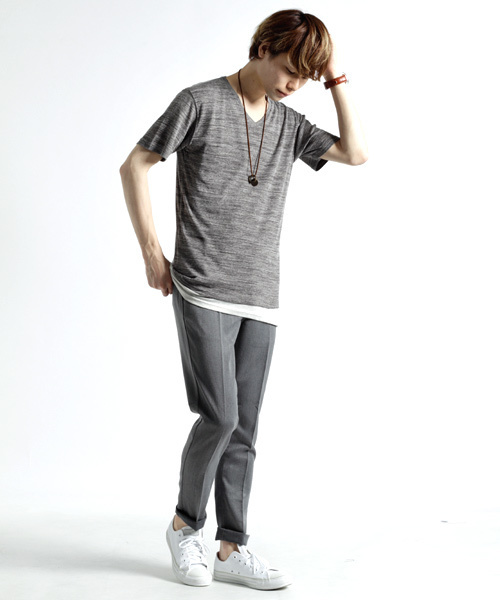 MONO-MART（モノマート）の「半袖フライス編みサマーストレッチカットソー（Tシャツ/カットソー・メンズ・ブラック/カーキ/グレー/ワイン/オートミール/ブルー・M/L）」の15枚目の写真