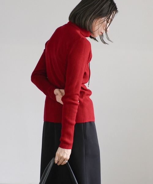 レディース ニット 赤 セール】【13色展開】シンプルリブタートルニット（ニット/セーター