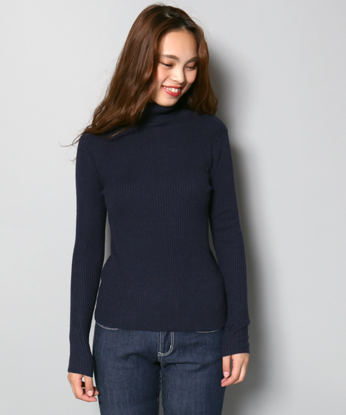 MARLENE JOBERT（マルレーヌ　ジョベル）の「アンゴラ混リブタートルニット（ニット/セーター・レディース・オフホワイト/ピンク/ネイビー/ブラック/マスタード/杢グレー/グレイッシュベージュ・L/M）」の6枚目の写真