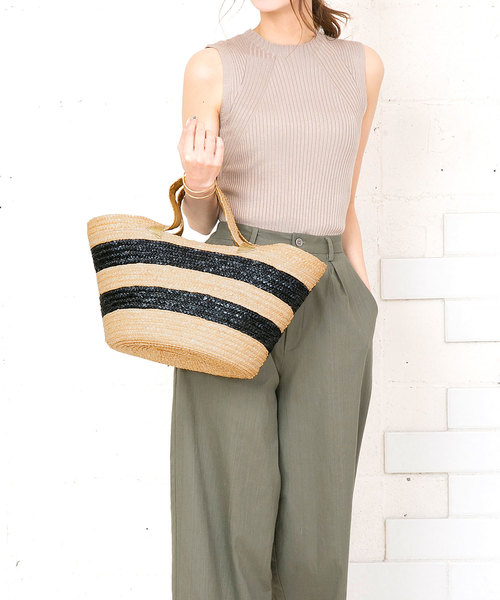 KOBE LETTUCE（コウベレタス）の「バイカラー・ボーダー柄丸底カゴバッグ（かごバッグ・レディース・その他1/その他2/その他3/ブラック系その他/グレー系その他/ベージュ系その他/ピンク系その他・FREE）」の7枚目の写真