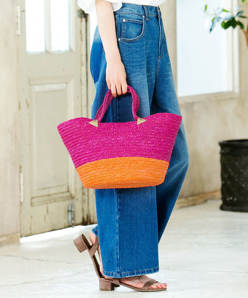 KOBE LETTUCE（コウベレタス）の「バイカラー・ボーダー柄丸底カゴバッグ（かごバッグ・レディース・その他1/その他2/その他3/ブラック系その他/グレー系その他/ベージュ系その他/ピンク系その他・FREE）」の5枚目の写真