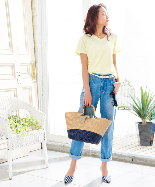 KOBE LETTUCE（コウベレタス）の「バイカラー・ボーダー柄丸底カゴバッグ（かごバッグ・レディース・その他1/その他2/その他3/ブラック系その他/グレー系その他/ベージュ系その他/ピンク系その他・FREE）」の15枚目の写真