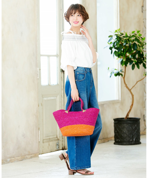 KOBE LETTUCE（コウベレタス）の「バイカラー・ボーダー柄丸底カゴバッグ（かごバッグ・レディース・その他1/その他2/その他3/ブラック系その他/グレー系その他/ベージュ系その他/ピンク系その他・FREE）」の10枚目の写真