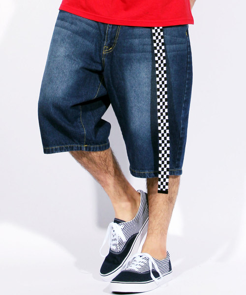 8(eight)(エイト)の「デニム ショートパンツ ベルト付き ハーフパンツ(その他パンツ・メンズ・ホワイト/ブラック/インディゴブルー/ケミカルウォッシュ・MEDIUM/LARGE)」の1枚目の写真