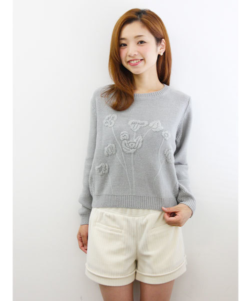 Kastane（カスタネ）の「【Kastane】花柄クルーKNIT（ニット/セーター・レディース・アイボリー/グレー/グリーン・FREE）」の2枚目の写真