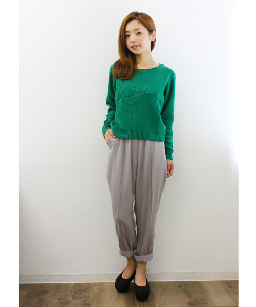 Kastane（カスタネ）の「【Kastane】花柄クルーKNIT（ニット/セーター・レディース・アイボリー/グレー/グリーン・FREE）」の3枚目の写真
