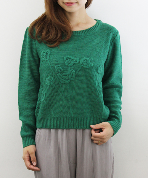 Kastane（カスタネ）の「【Kastane】花柄クルーKNIT（ニット/セーター・レディース・アイボリー/グレー/グリーン・FREE）」の4枚目の写真