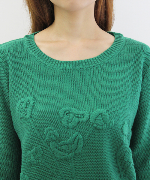Kastane（カスタネ）の「【Kastane】花柄クルーKNIT（ニット/セーター・レディース・アイボリー/グレー/グリーン・FREE）」の9枚目の写真