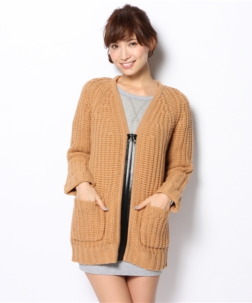 Another Edition(アナザーエディション)の「AE RIB ZIP UP CGN(カーディガン/ボレロ・レディース・オレンジ/ベージュ/ダークグレー・フリー)」の1枚目の写真