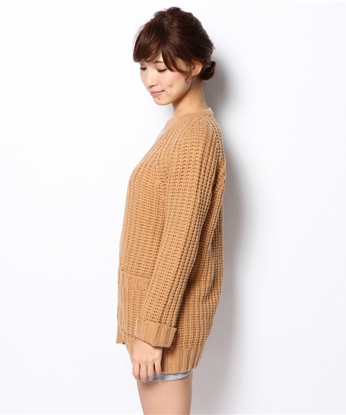 Another Edition(アナザーエディション)の「AE RIB ZIP UP CGN(カーディガン/ボレロ・レディース・オレンジ/ベージュ/ダークグレー・フリー)」の5枚目の写真