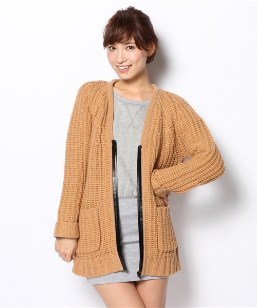 Another Edition(アナザーエディション)の「AE RIB ZIP UP CGN(カーディガン/ボレロ・レディース・オレンジ/ベージュ/ダークグレー・フリー)」の7枚目の写真