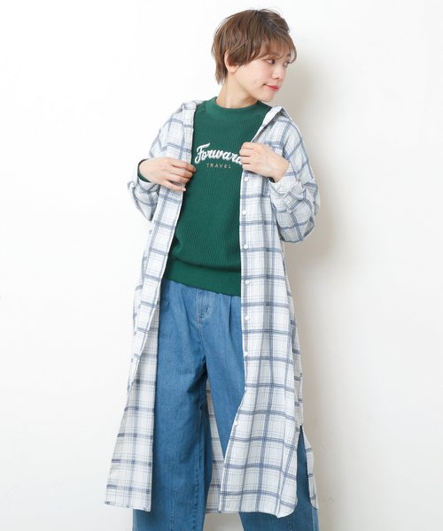 シャツワンピース ワンピース ドレス Doubleチェックガーゼロングシャツワンピース シャツワンピース Double Name ダブルネーム のファッション