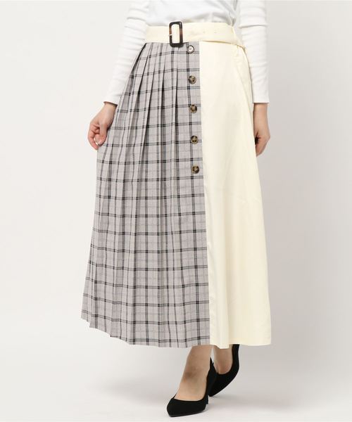 YECCA VECCA(イェッカヴェッカ)の「・チェック柄MIXボタンスカート ●(スカート・レディース・グレー/アイボリー・FREE)」の1枚目の写真