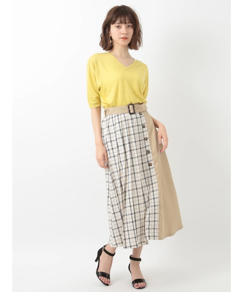 YECCA VECCA(イェッカヴェッカ)の「・チェック柄MIXボタンスカート ●(スカート・レディース・グレー/アイボリー・FREE)」の2枚目の写真