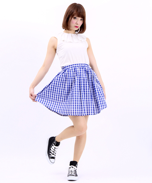 WEGO(ウィゴー)の「WEGO/ギンガムチェックミドルスカート(スカート・レディース・ブラック/ブルー/レッド・FREE)」の13枚目の写真