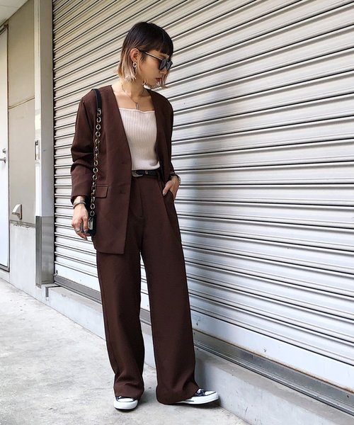 PAGEBOY（ページボーイ）の「セットアップ ウールライクタックパンツ（その他パンツ・レディース・ダークブラウン/グレイッシュベージュ/チャコールグレー/ピンク/ブラック・SMALL/MEDIUM）」の8枚目の写真