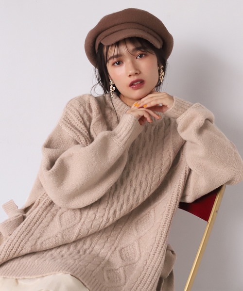 one after another NICE CLAUP（ワンアフターアナザーナイスクラップ）の「サイドリボンケーブルニット（ニット/セーター・レディース・ベージュ/アイボリー/モカ・FREE）」の22枚目の写真