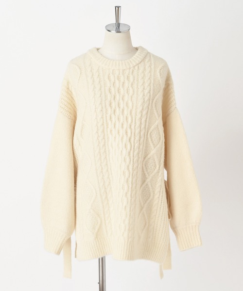 one after another NICE CLAUP（ワンアフターアナザーナイスクラップ）の「サイドリボンケーブルニット（ニット/セーター・レディース・ベージュ/アイボリー/モカ・FREE）」の18枚目の写真