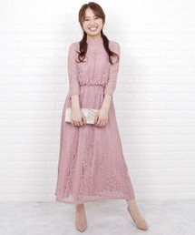 シースルー袖総レースロング丈ワンピース・ドレス