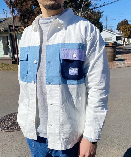 grn（ジーアールエヌ）の「◇PANELBIGSHIRT　ﾊﾟﾈﾙﾋﾞｯｸｼﾙｴｯﾄｼｬﾂ　ﾂｲﾙ/ﾃﾞﾆﾑ/ﾋｯｺﾘｰ（シャツ/ブラウス・メンズ・ホワイト/インディゴブルー/ストライプ・M/L）」の2枚目の写真