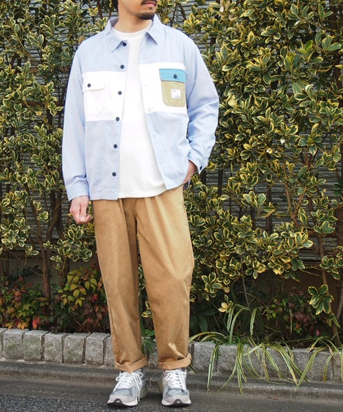 grn（ジーアールエヌ）の「◇PANELBIGSHIRT　ﾊﾟﾈﾙﾋﾞｯｸｼﾙｴｯﾄｼｬﾂ　ﾂｲﾙ/ﾃﾞﾆﾑ/ﾋｯｺﾘｰ（シャツ/ブラウス・メンズ・ホワイト/インディゴブルー/ストライプ・M/L）」の6枚目の写真