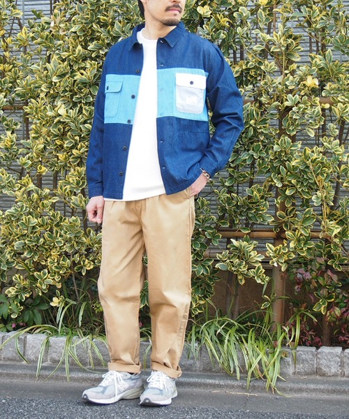 grn（ジーアールエヌ）の「◇PANELBIGSHIRT　ﾊﾟﾈﾙﾋﾞｯｸｼﾙｴｯﾄｼｬﾂ　ﾂｲﾙ/ﾃﾞﾆﾑ/ﾋｯｺﾘｰ（シャツ/ブラウス・メンズ・ホワイト/インディゴブルー/ストライプ・M/L）」の8枚目の写真