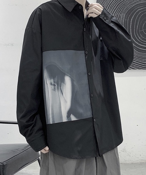 WESTBOY(ウエストボーイ)の「【WB ORIGINALS】Design Print Big Silhouette Drop Shoulder Dress Shirt(シャツ/ブラウス・メンズ・ブラック/ホワイト・L/M/XL)」の1枚目の写真