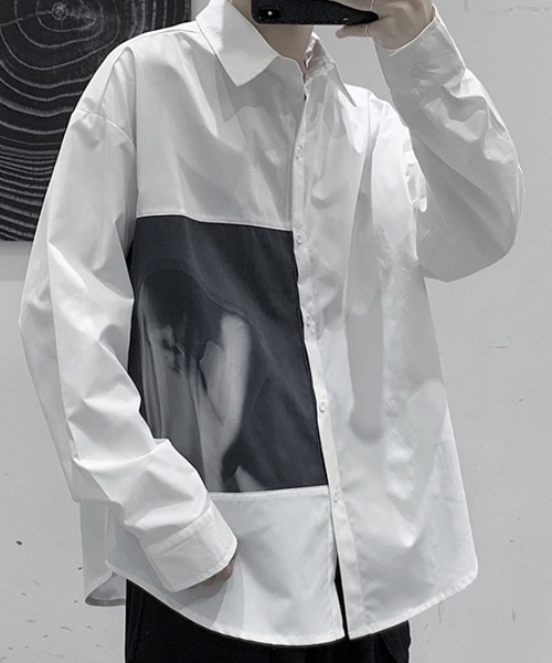 WESTBOY(ウエストボーイ)の「【WB ORIGINALS】Design Print Big Silhouette Drop Shoulder Dress Shirt(シャツ/ブラウス・メンズ・ブラック/ホワイト・L/M/XL)」の3枚目の写真