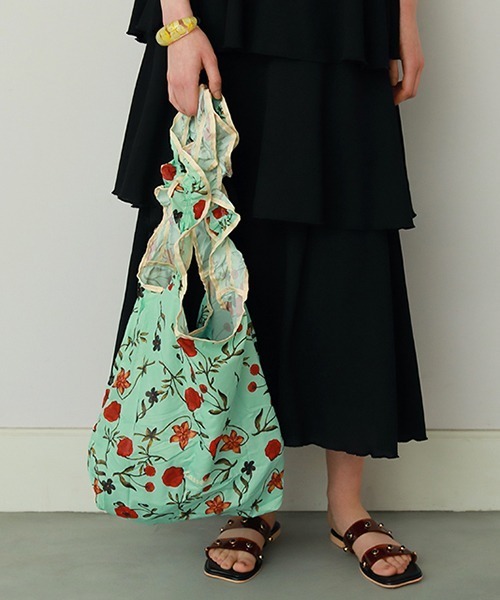 Casselini（キャセリーニ）の「プリントフリルエコバッグ（エコバッグ/サブバッグ・レディース・アイボリー/ブラウン/ブルー系/オレンジ・FREE）」の2枚目の写真