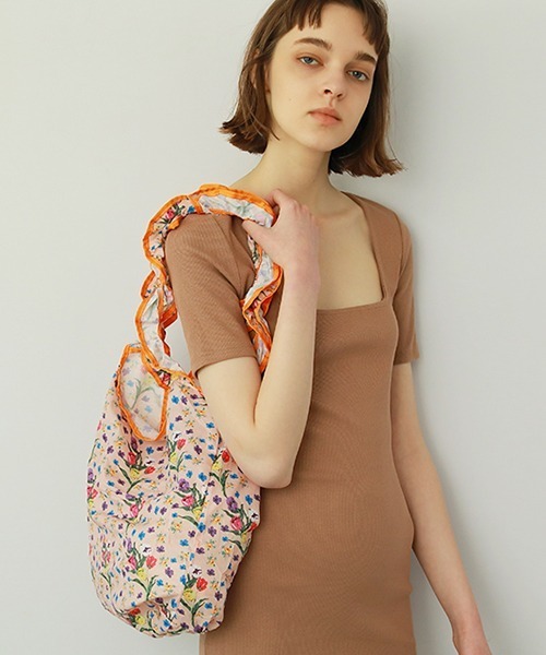 Casselini（キャセリーニ）の「プリントフリルエコバッグ（エコバッグ/サブバッグ・レディース・アイボリー/ブラウン/ブルー系/オレンジ・FREE）」の7枚目の写真