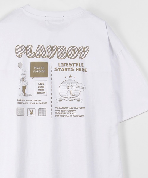 PLAYBOY（プレイボーイ）の「【PLAY BOY/プレイボーイ】バックプリント ワンポイント コミック柄ラビット プリントＴシャツ/半袖Tシャツ（Tシャツ/カットソー・メンズ・ホワイト/ライトブルー/ブラック/グリーン/アイボリー/ホワイト系その他・M/L）」の2枚目の写真