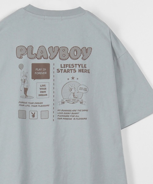 PLAYBOY（プレイボーイ）の「【PLAY BOY/プレイボーイ】バックプリント ワンポイント コミック柄ラビット プリントＴシャツ/半袖Tシャツ（Tシャツ/カットソー・メンズ・ホワイト/ライトブルー/ブラック/グリーン/アイボリー/ホワイト系その他・M/L）」の6枚目の写真