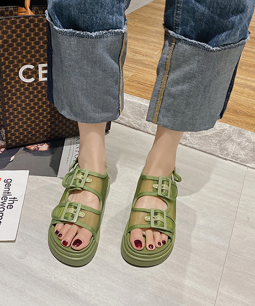 c.u.l（シーユーエル）の「【c.u.l】厚底メッシュバックルサンダル culs10（サンダル・レディース・ブラック/カーキ・40/38/39/36/37）」の2枚目の写真