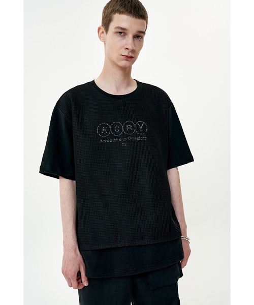 超人気ブティック OY/オーワイ』MESH T/メッシュスローガンデザイン半袖T SLOGAN トップス