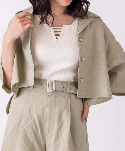 WEGO（ウィゴー）の「WEGO/リネンライクシャツジャケット（シャツ/ブラウス・レディース・アイボリー/イエロー/グリーン系その他2/グリーン/ブラウン系その他2・FREE）」の3枚目の写真