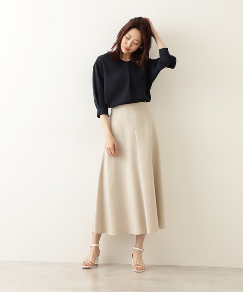 NATURAL BEAUTY BASIC（ナチュラルビューティーベーシック）の「【Petit LUXE】麻混フレアスカート（スカート・レディース・ベージュ/ネイビー/レッド・MEDIUM/SMALL）」の12枚目の写真