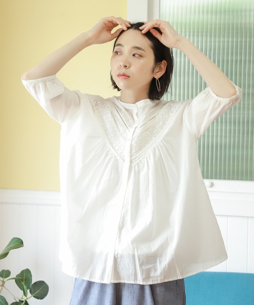 studio CLIP（スタディオクリップ）の「ダブルフロントレースブラウス（シャツ/ブラウス・レディース・ホワイト/ブラック/パープル・MEDIUM/LARGE）」の6枚目の写真