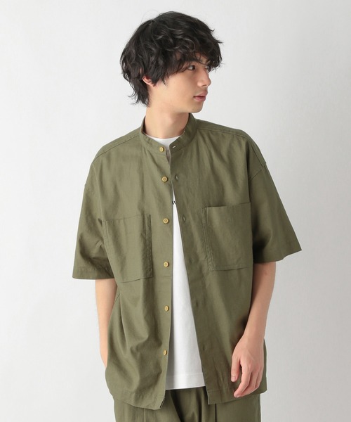 GLOBAL WORK(グローバルワーク)の「フレンチリネン混リラックスシャツ/954496(シャツ/ブラウス・メンズ・ベージュ/ダークブラウン/カーキ/その他・SMALL/MEDIUM/LARGE)」の1枚目の写真