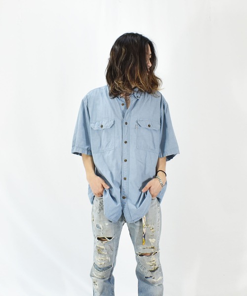 Carhartt(カーハート)の「【ヴィンテージ古着】carhartt/カーハート 半袖シャツ ボタンダウン(シャツ/ブラウス・メンズ・ブルー・X-LARGE)」の6枚目の写真