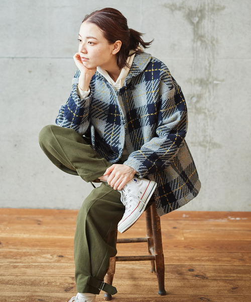 PAR ICI（パーリッシィ）の「ロービングチェック ショールカラー