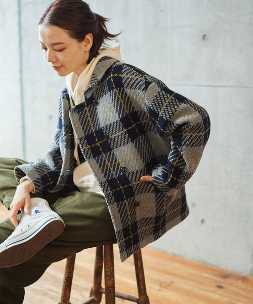 PAR ICI（パーリッシィ）の「ロービングチェック ショールカラー