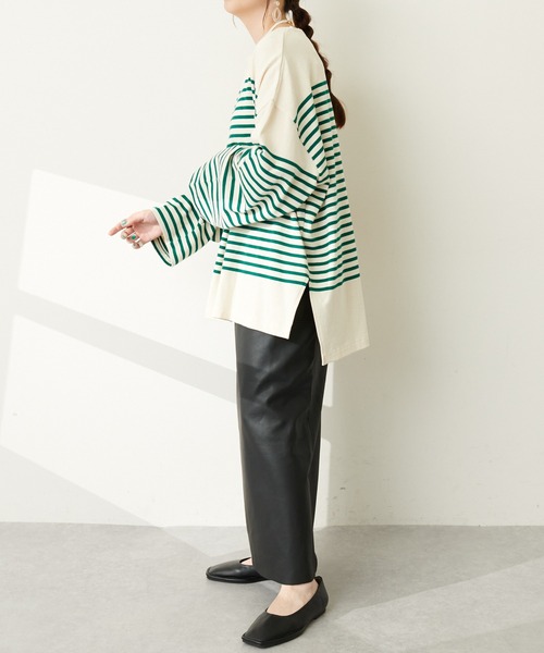 DISCOAT（ディスコート）の「バスクボーダービッグロングスリーブ（Tシャツ/カットソー・レディース・ダークグリーン/ネイビー/レッド/ダークブルー/グリーン/イエロー・FREE）」の7枚目の写真