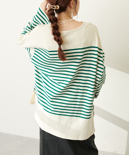 DISCOAT（ディスコート）の「バスクボーダービッグロングスリーブ（Tシャツ/カットソー・レディース・ダークグリーン/ネイビー/レッド/ダークブルー/グリーン/イエロー・FREE）」の15枚目の写真