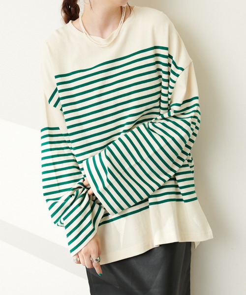 DISCOAT（ディスコート）の「バスクボーダービッグロングスリーブ（Tシャツ/カットソー・レディース・ダークグリーン/ネイビー/レッド/ダークブルー/グリーン/イエロー・FREE）」の19枚目の写真